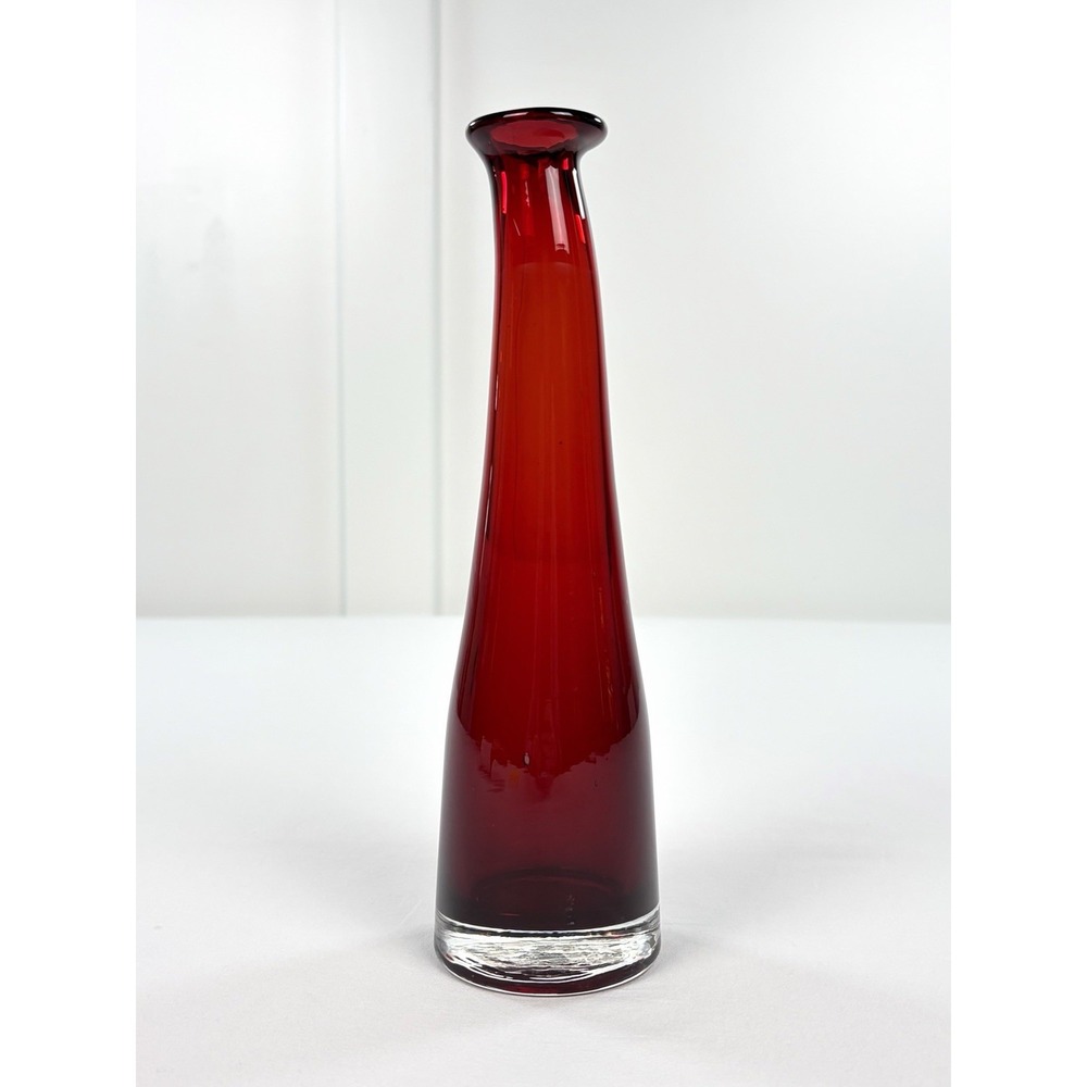 Pottery Barn Amari Saffron Red 10" Glass Bud Vase Tall Stem Centerpiece Decor
